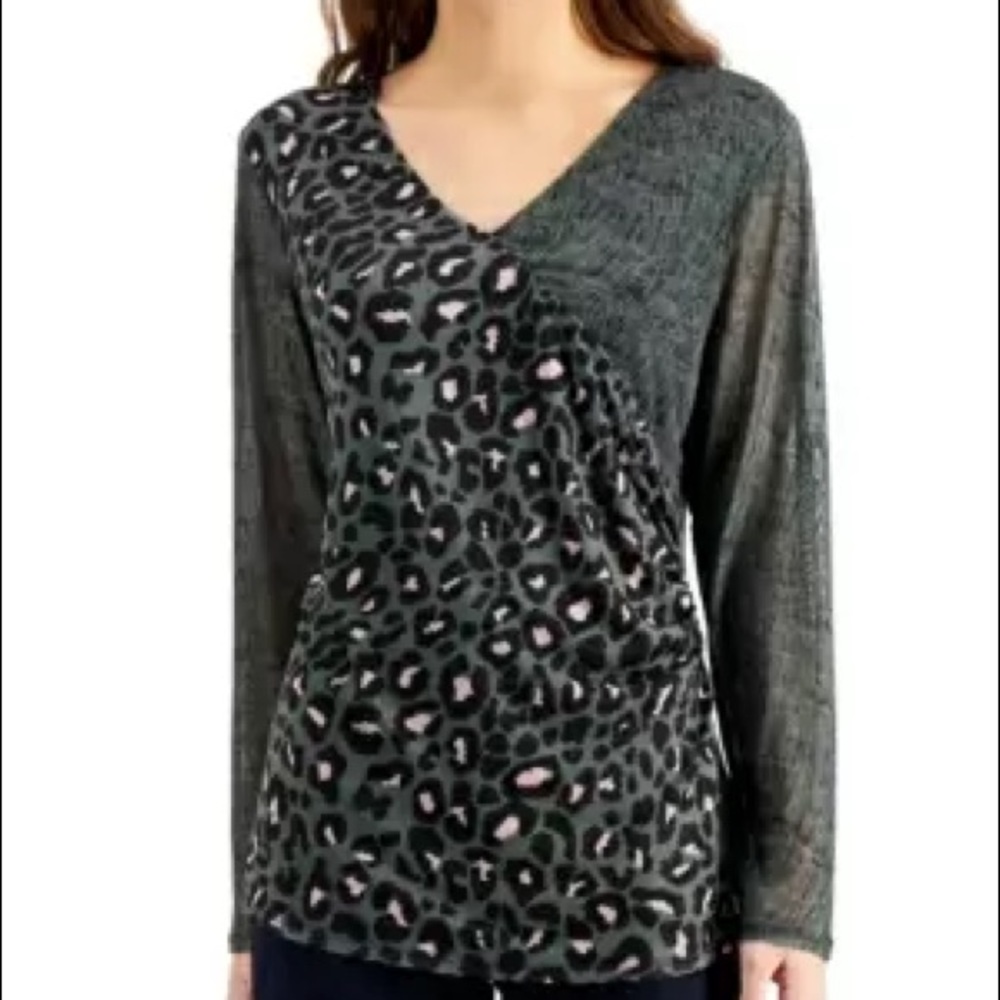 NEW! Willow Drive Sheer-Sleeve Cheetah Print Top